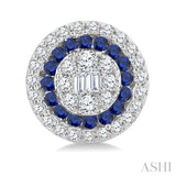 1/3 Ctw Circular Shape 1.00MM Round Cut Sapphire, Baguette and Round Cut Diamond Fusion Precious Stud Earrings in 14K White Gold