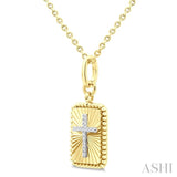 1/20 Ctw Latin Cross Round Cut Diamond Rectangular Fluted Medallion Pendant With Chain in Yellow Gold Vermeil