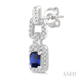 1/4 Ctw 4X3MM Octagon Shape Sapphire and Round Cut Diamond Halo Precious Link Earrings in 14K White Gold