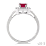6x4 MM Emerald Shape Ruby and 1/4 Ctw Round Cut Diamond Ring in 14K White Gold