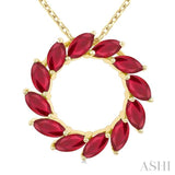 4X2 MM Marquise Shape Ruby Circle Precious Pendant With Chain in 10K Yellow Gold
