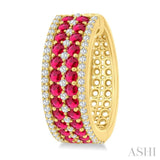 3/4 Ctw 2.00MM Round Cut Ruby and Round Cut Diamond Precious Hoop Earrings in 14K Yellow Gold