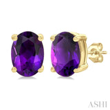 7X5 MM Oval Cut Amethyst Semi-Precious Stud Earrings in 14K Yellow Gold