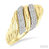 1/10 Ctw Bold Puffed Ribbed Swirl Round Cut Diamond Pirouette Fashion Wide Band in Yellow Gold Vermeil