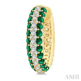 1/2 Ctw 2MM Round Cut Emerald and Round Cut Diamond Precious Hoop Earrings in 14K Yellow Gold