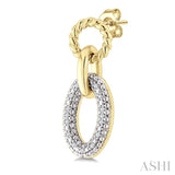 1/10 Ctw Oval Shaped Open Window Link Round Cut Diamond Earrings in Yellow Gold Vermeil
