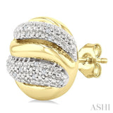 1/10 Ctw Circular Shape Bold Puffed Ribbed Swirl Round Cut Diamond Pirouette Fashion Stud Earrings in Yellow Gold Vermeil