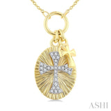 1/6 Ctw Fluted Oval-Shaped Medallion Byzantine Cross Charm Round Cut Diamond Pirouette Fashion Pendant With Chain in 10K Yellow and White Gold