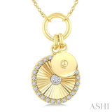 1/6 Ctw Fluted Circle Charm Round Cut Diamond Pirouette Fashion Pendant With Chain in 10K Yellow and White Gold
