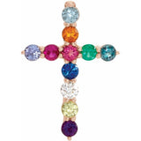14K Rose Gold Natural Multi-Gemstone & .03 CT Natural Diamond Cross 16-18" Necklace