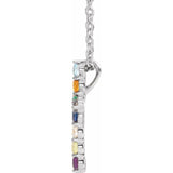 14K White Gold Natural Multi-Gemstone & .03 CT Natural Diamond Cross 16-18" Necklace