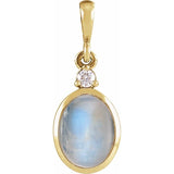 14K Yellow Gold 8x6 mm Natural Rainbow Moonstone & .03 CT Natural Diamond Pendant