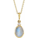 14K Yellow Gold 6x4 mm Natural Rainbow Moonstone & .015 CT Natural Diamond 16-18" Necklace