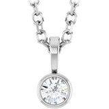 Sterling Silver .06 CT Natural Diamond Bezel-Set Solitaire 16-18" Necklace