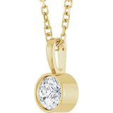 14K Yellow Gold 1/4 CT Natural Diamond Bezel-Set Solitaire 16-18" Necklace