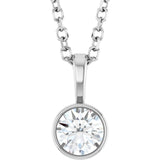 14K White Gold 1/4 CT Natural Diamond Bezel-Set Solitaire 16-18" Necklace