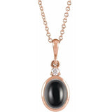 14K Rose Gold 6x4 mm Natural Black Onyx & .015 CT Natural Diamond 16-18" Necklace