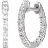 14K White Gold 1/2 CTW Natural Diamond Inside-Outside Hinged 14.5 mm Hoop Earrings