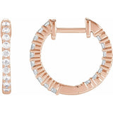 14K Rose Gold 1/2 CTW Natural Diamond Inside-Outside Hinged 14.5 mm Hoop Earrings