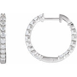 14K White Gold 1 CTW Natural Diamond Inside-Outside Hinged 19.3 mm Hoop Earrings