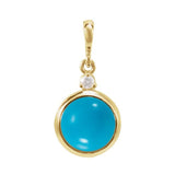 14K Yellow Gold 6 mm Natural Turquoise & .03 CT Natural Diamond Pendant