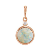 14K Rose Gold 8 mm Natural White Opal & .03 CT Natural Diamond Pendant
