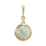 14K Yellow Gold 8 mm Natural White Opal & .03 CT Natural Diamond Pendant