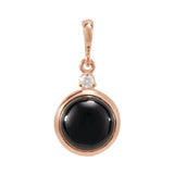 14K Rose Gold 8 mm Natural Black Onyx & .03 CT Natural Diamond Cabochon Pendant