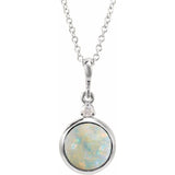 Sterling Silver 8 mm Natural White Opal & .03 CT Natural Diamond Cabochon 16-18" Necklace