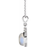 Platinum 6 mm Natural Rainbow Moonstone & .03 CT Natural Diamond Cabochon 16-18" Necklace