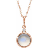 14K Rose Gold 6 mm Natural Rainbow Moonstone & .03 CT Natural Diamond Cabochon 16-18" Necklace