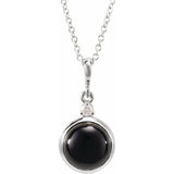 Sterling Silver 6 mm Natural Black Onyx & .03 CT Natural Diamond Cabochon 16-18" Necklace