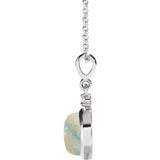 Platinum 6 mm Natural White Opal & .03 CT Natural Diamond Cabochon 16-18" Necklace