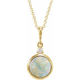 14K Yellow Gold 6 mm Natural White Opal & .03 CT Natural Diamond Cabochon 16-18" Necklace