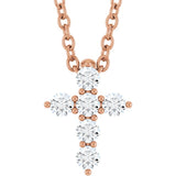 14K Rose Gold 1/6 CTW Lab-Grown Diamond Cross 16-18" Necklace