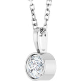 14K White Gold 1/4 CT Lab-Grown Diamond Bezel-Set Solitaire 16-18" Necklace