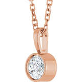 14K Rose Gold 1/4 CT Lab-Grown Diamond Bezel-Set Solitaire 16-18" Necklace