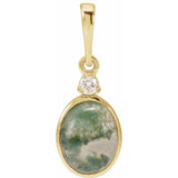 14K Yellow Gold 8x6 mm Natural Moss Agate & .03 CTW Natural Diamond Pendant