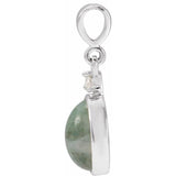 14K White Gold 8x6 mm Natural Moss Agate & .03 CTW Natural Diamond Pendant