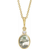 14K Yellow Gold 8x6 mm Natural Moss Agate & .03 CTW Natural Diamond 16-18" Necklace