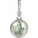 14K White Gold 8 mm Natural Moss Agate & .03 CTW Natural Diamond Pendant