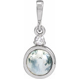 Sterling Silver 6 mm Natural Moss Agate & .03 CTW Natural Diamond Pendant