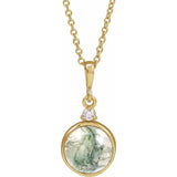 14K Yellow Gold 8 mm Natural Moss Agate & .03 CTW Natural Diamond 16-18" Necklace