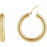 14K Yellow Gold Round Tube 35 mm Hoop Earrings
