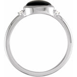 14K White Gold 9x7 mm Round Natural Black Onyx & .03 CTW Natural Diamond Ring