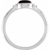14K White Gold 5x3 mm Round Natural Black Onyx & .03 CTW Natural Diamond Ring