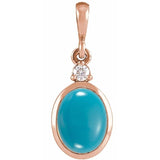 14K Rose Gold 12x10 mm Natural Turquoise & .03 CT Natural Diamond Cabochon Pendant