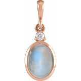 14K Rose Gold 10x8 mm Natural Rainbow Moonstone & .03 CT Natural Diamond Cabochon Pendant