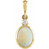 14K Yellow Gold 10x8 mm Natural White Opal & .03 CT Natural Diamond Cabochon Pendant