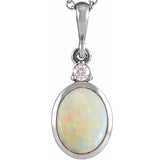 14K White Gold 10x8 mm Natural White Opal & .03 CT Natural Diamond Cabochon Pendant